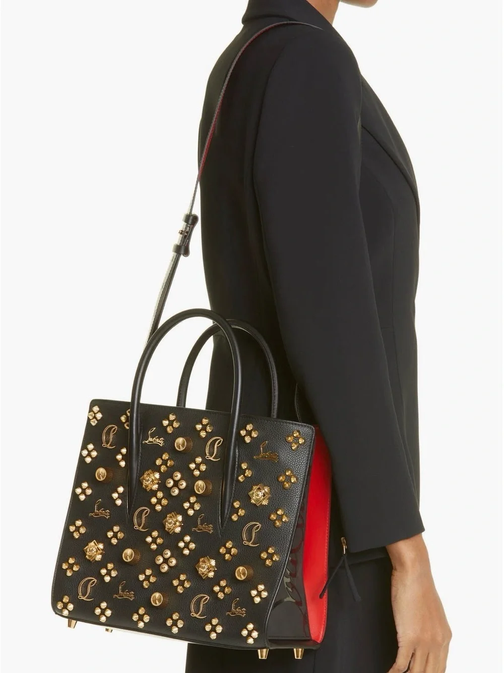 Christian Louboutin Black Leather Paloma Couronnes Seville calfskin leather tote